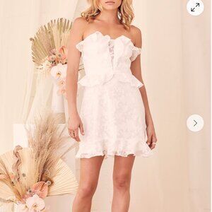 Lulus - Every Lovely Reason White Burnout Lace Strapless Mini Dress - Bridal